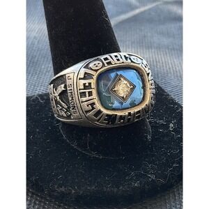 LGB Sterling Silver  Champions Or Class Ring Blue Stone Diamond Inset Size 13